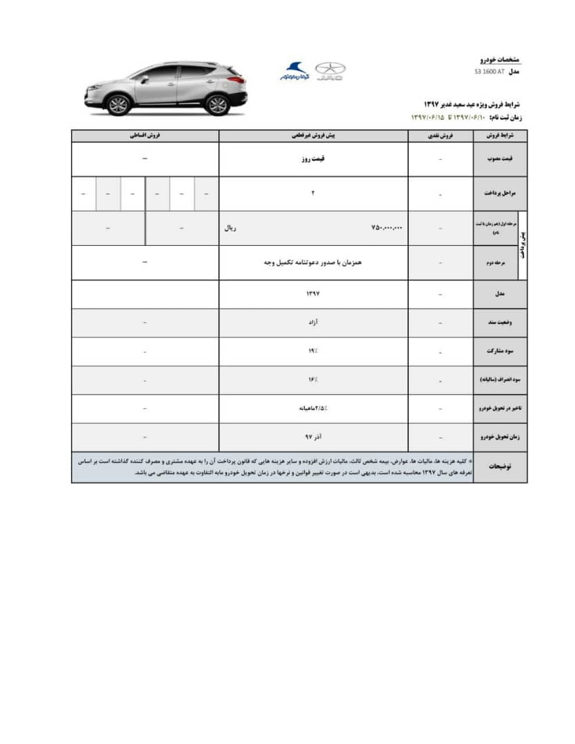 شرایط فروش جک S3 ویژه عید غدیر