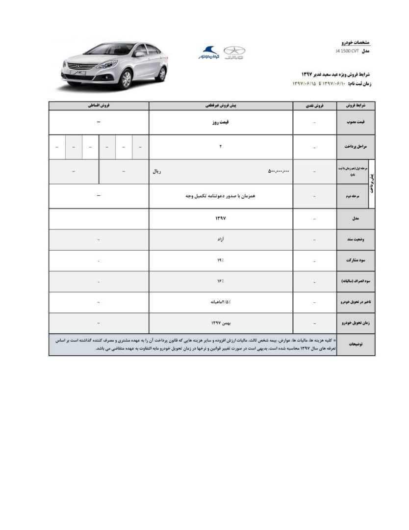 شرایط فروش جک J4ویژه عید غدیر